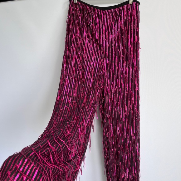 NWT Anthropologie Maeve Fringed Sequined Wide-Leg Pants 4 Petite - Picture 8 of 13
